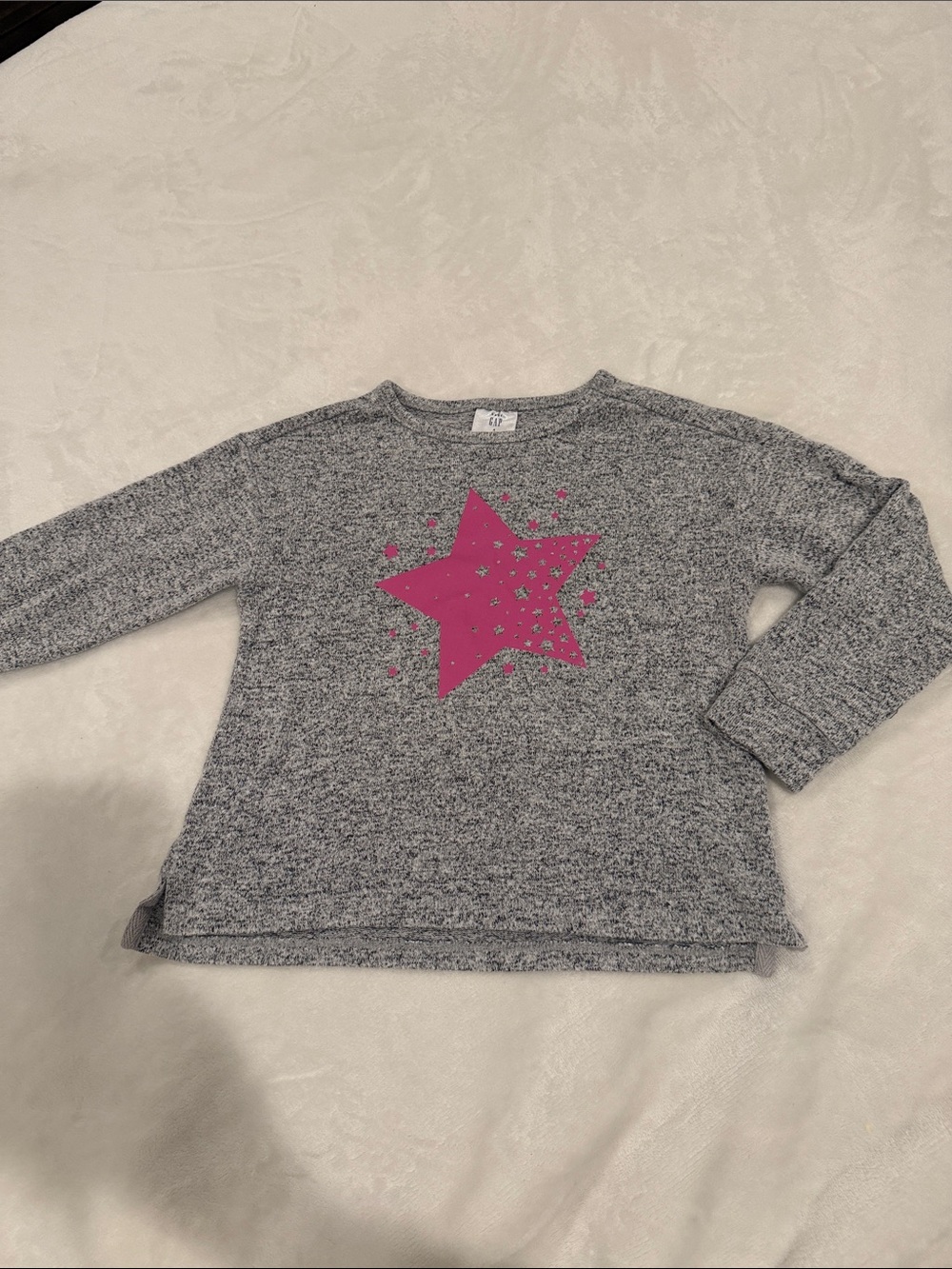 Gap Kids Gray Long-Sleeve Star Tee with Pink Stars Lightweight